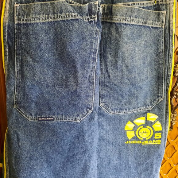 JNCO Vintage 90s NEON Green Stripe Skunk Skater Pipes Wide-Leg Jeans 32x30 Baggy - Picture 9 of 16